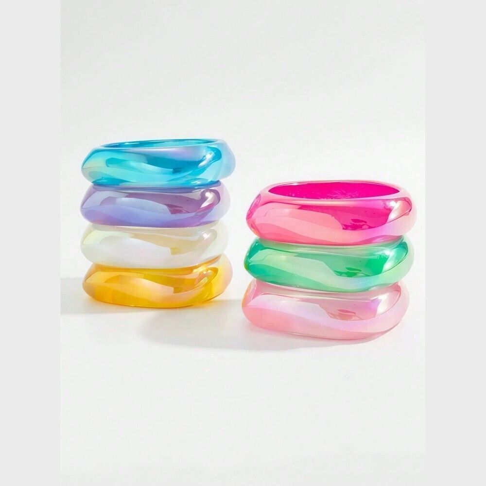 Multicolor Resin Chunky Bangle Set Ombre Glossy Bracelets